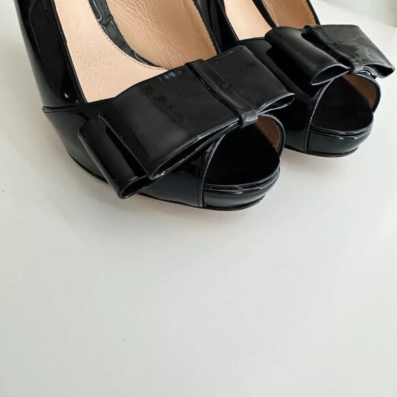 FENDI Women's Black Patent Leather Bow Platform Slingback Pumps Size 36.5 US 6.5 - Picture 10 of 12
